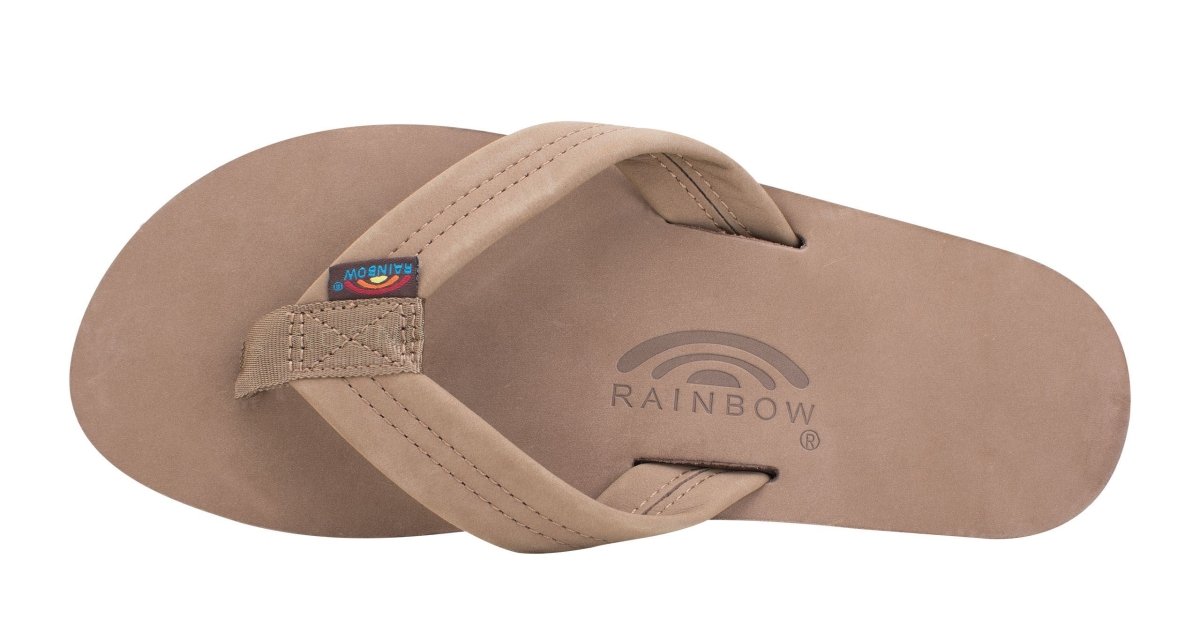 Rainbow Sandals Men's Leather Double Layer Wide Strap Leather Flip Flop -Dark Brown
