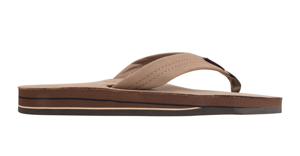 Rainbow Sandals Men's Leather Double Layer Wide Strap Leather Flip Flop -Dark Brown