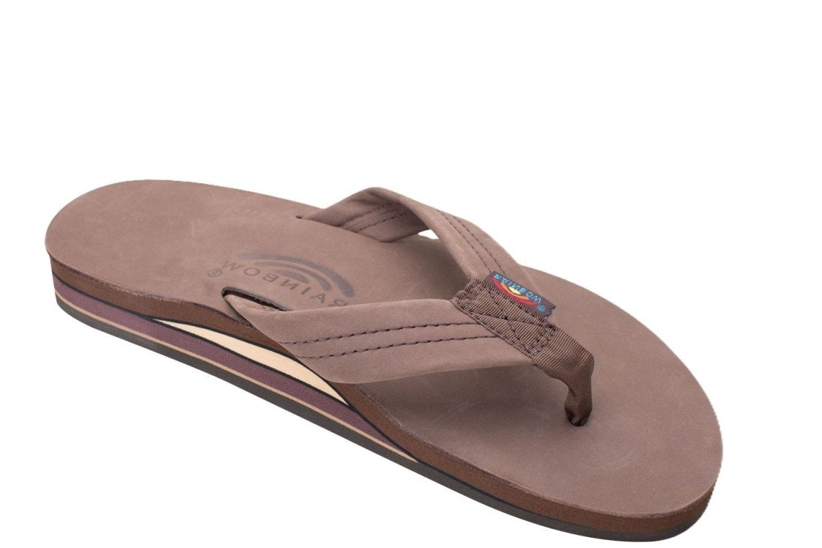 Rainbow Sandals Men's Leather Double Layer Wide Strap Leather Flip Flop - Expresso Brown