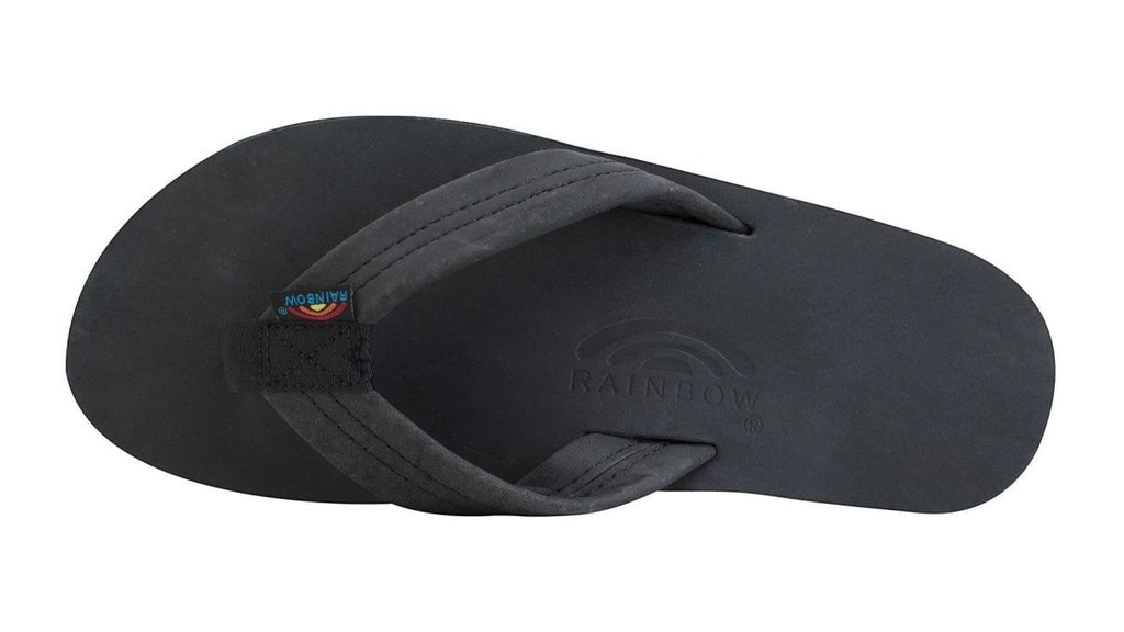 Rainbow Sandals Men's Leather Double Layer Wide Strap Leather Flip Flop - Black