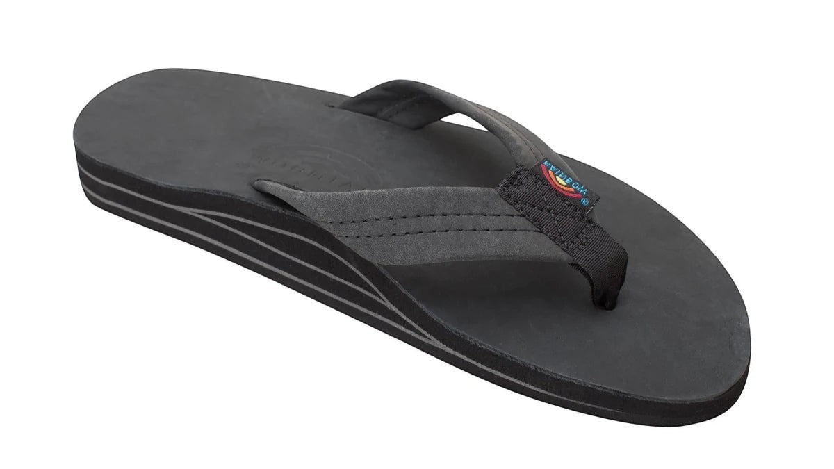 Rainbow Sandals Men's Leather Double Layer Wide Strap Leather Flip Flop - Black