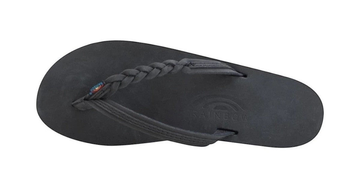 Rainbow Sandals Women's Flirty Braidy Single Layer Arch Support Leather Flip Flop -  Premier Black