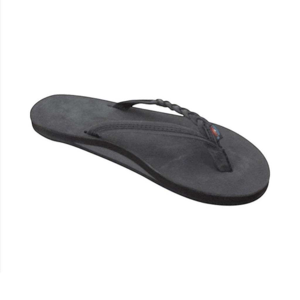 Rainbow Sandals Women's Flirty Braidy Single Layer Arch Support Leather Flip Flop -  Premier Black