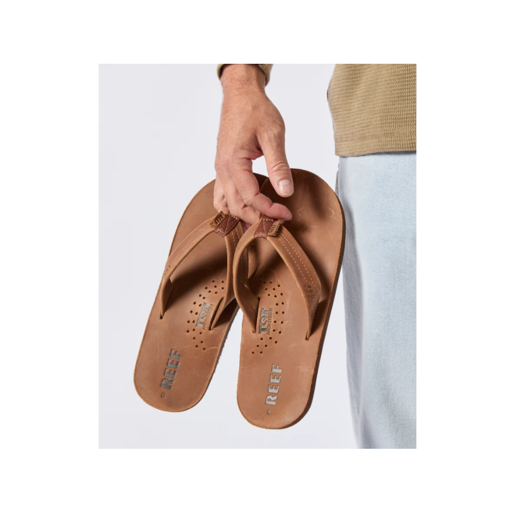 REEF Men’s Draftsmen Leather Flip-Flops – Bronze Brown