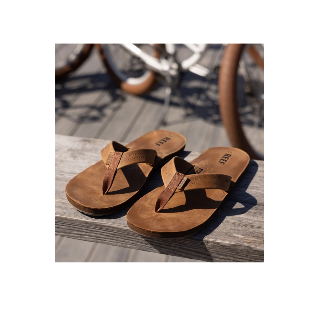 REEF Men’s Draftsmen Leather Flip-Flops – Bronze Brown