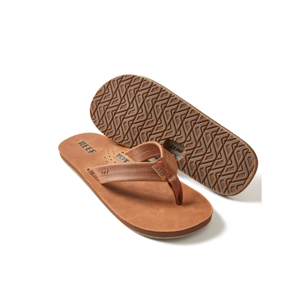 REEF Men’s Draftsmen Full Grain Leather Flip-Flops – Classic Brown