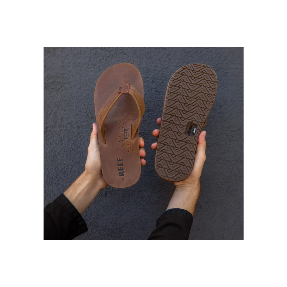 REEF Men’s Draftsmen Full Grain Leather Flip-Flops – Classic Brown